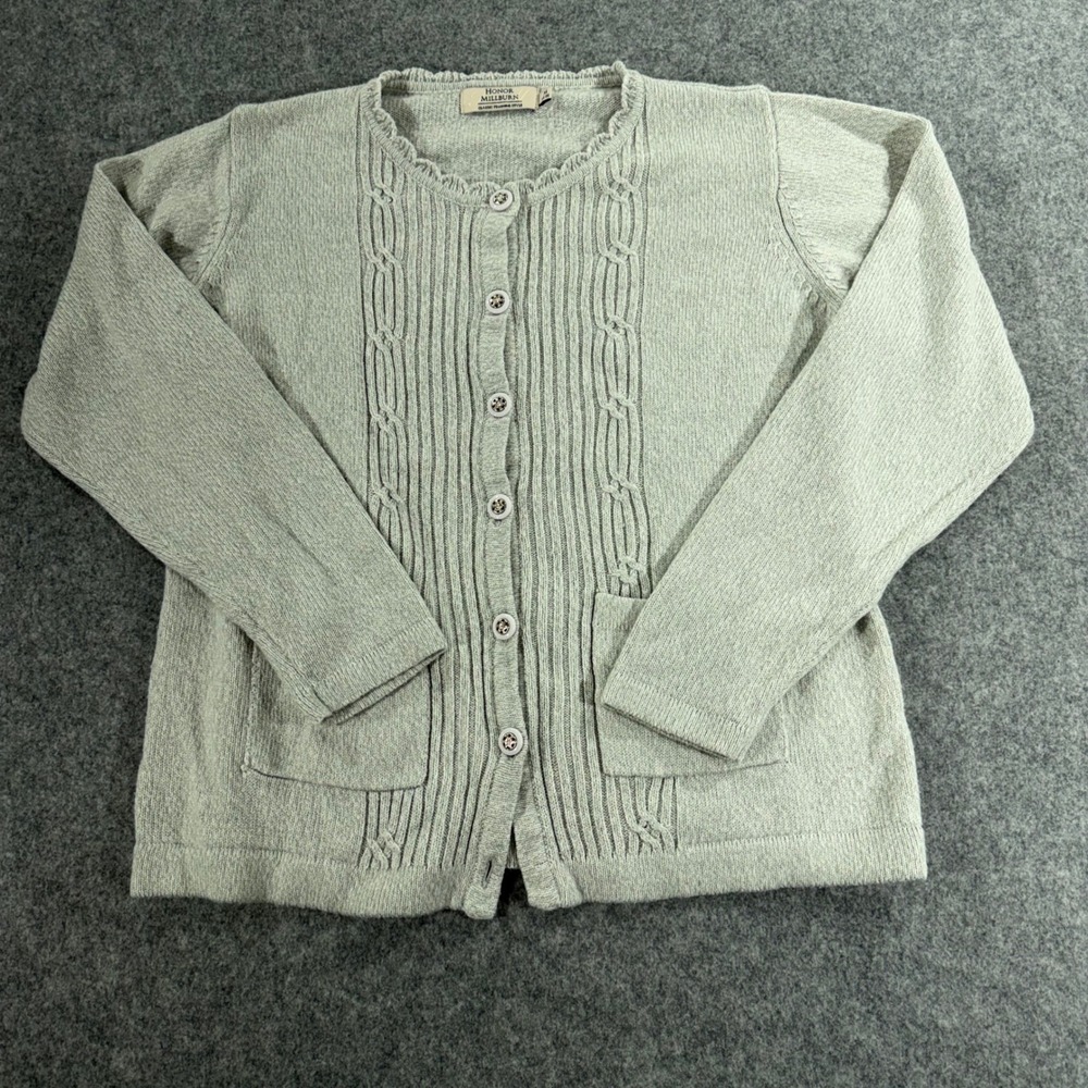 Honor Millburn Womens Gray Cable Knit Button Front Cardigan Sweater Size M 14-16